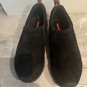 Merrell Black Leather Jungle Moc Slip-on Grippy Sole mens Sz 7.5